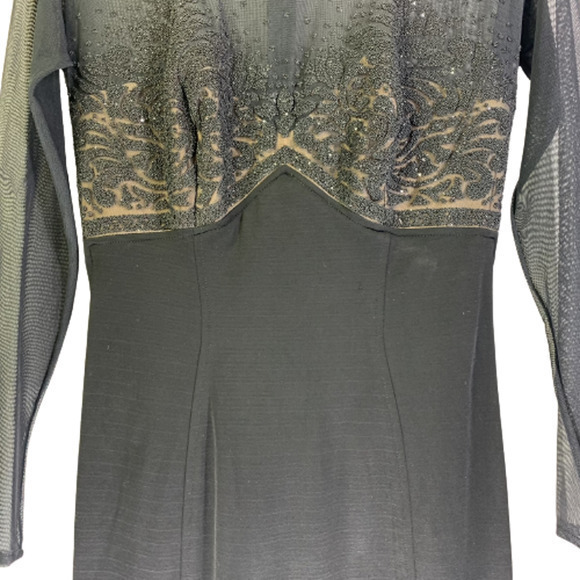 TASHASHI SHOJI Vintage Sheer Black Beaded‎ Embellished Formal Shift Dress - Picture 6 of 12